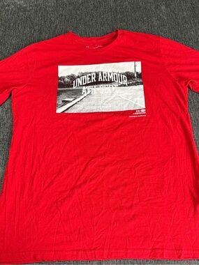 Under Armour Shirt Men Large Red Short Sleeve Tee Gym Workout Casual Loose Crew